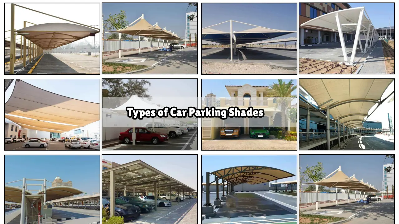 12 types of car parking shade in qatar. best car parking shades design