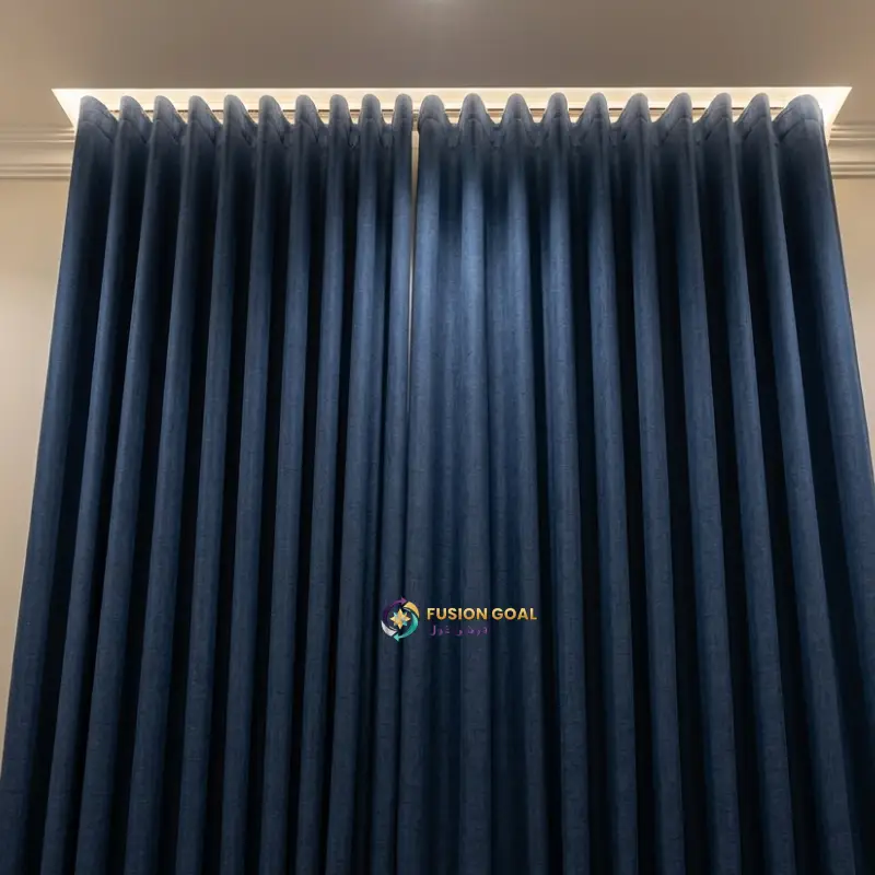 Close-up view of textured Blackout Linen Curtains by Fusion Goal