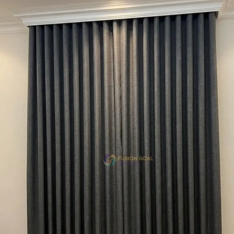 Two-tone grey and blue Blackout Linen Curtains by Fusion Goal for modern interiors