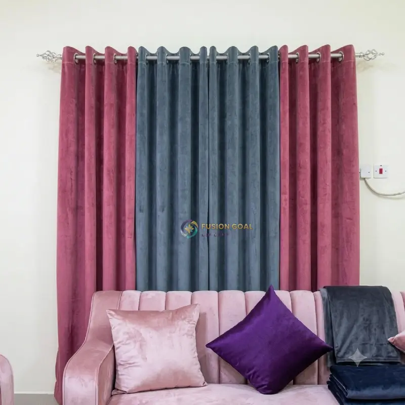 Rich brown blackout velvet curtains adding a luxurious look to a contemporary living room
