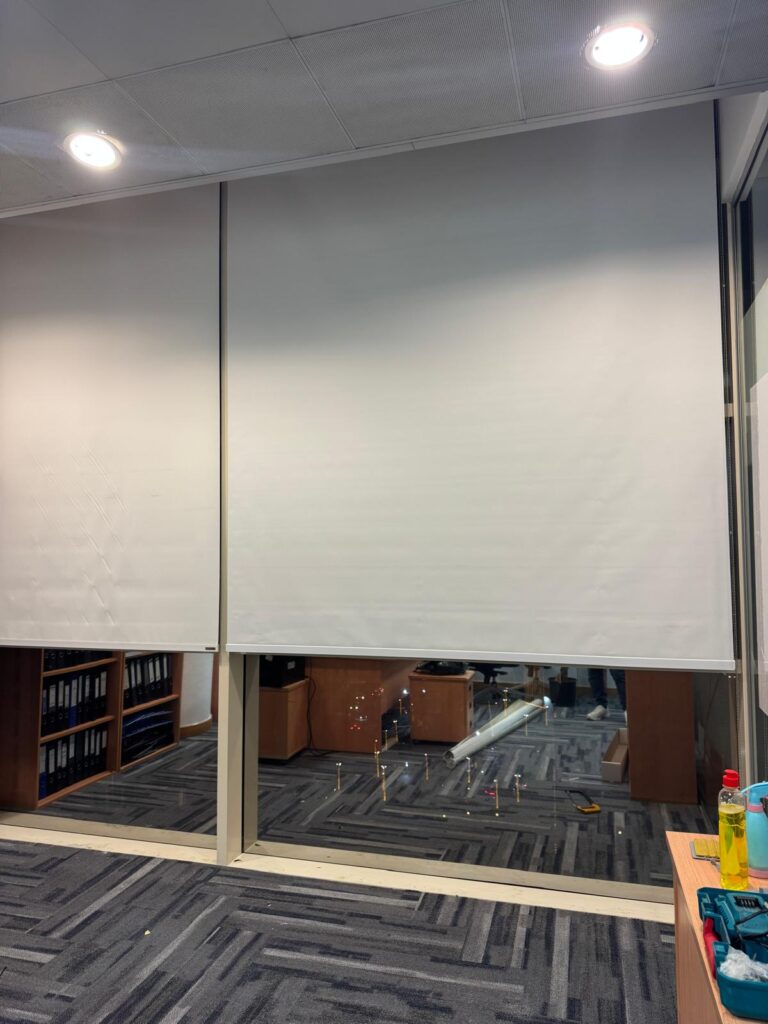 Roller blinds installed in a completed project