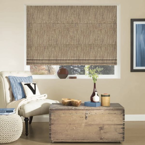 Textured Roman blinds with decorative fabric